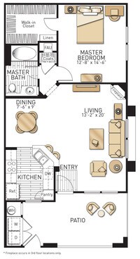 Plan 2 Brookville - 1 Bedrooms 1 Bath from $2120 to $3925 - 1 to 3 Beds from $1880 to $6575 - Arcadia at Stonecrest Village Apartments in San Diego, California