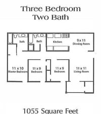 floorplan - 2 to 3 bedrooms from $620 to $705 - Arbor Pointe Apartments in Mobile, Alabama