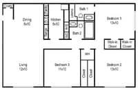 floorplan - 1 to 3 Beds from $595 to $740 - Serenity Apartments at Mobile in Mobile, Alabama